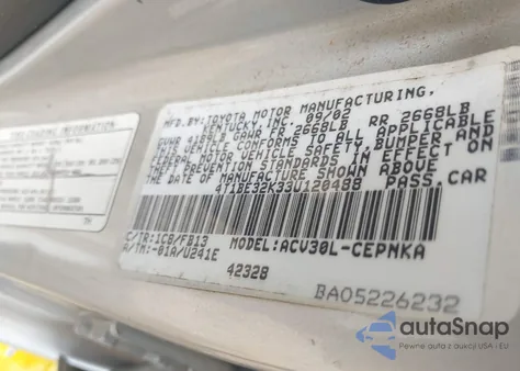 2003 Toyota Camry Le from USA, damaged, VIN 4T1BE32K33U120488